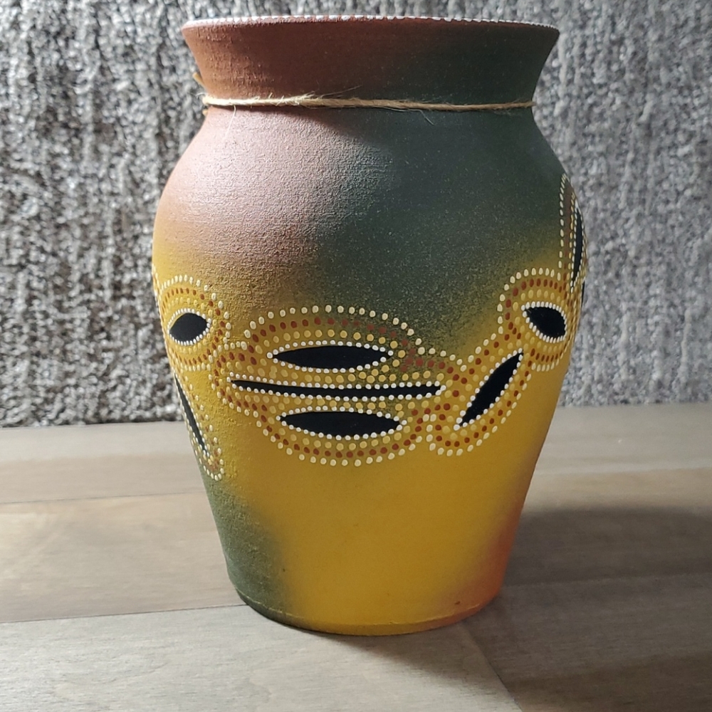 Hand Thrown Terracotta, Hand Painted Vase